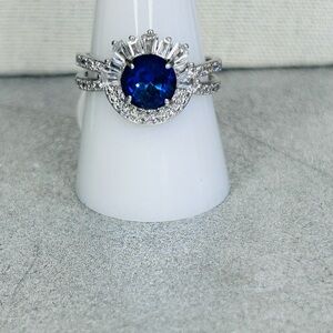 Bomb Party Dazzling Lab Created Sapphire Cubic Zirconia Ring on Rhodium Size 9